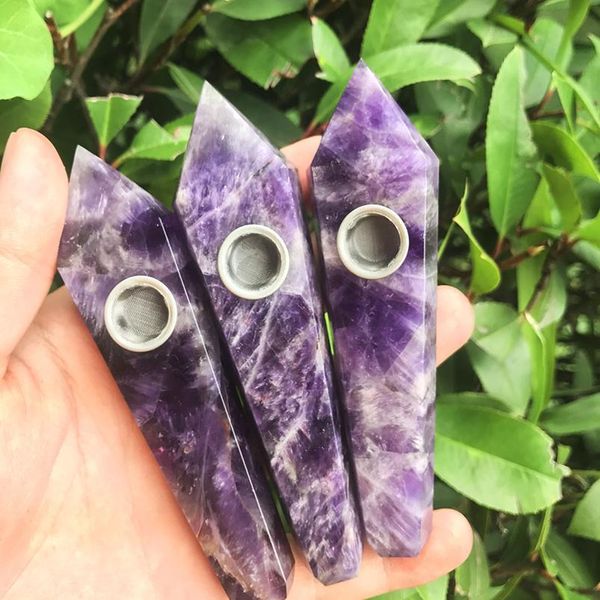 

natural quartz pipe smoking pipe dream amethyst point rod treatment gem with metal filter wholesale p jllhvf, Black