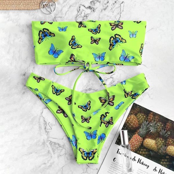 

bikinis set sagace women bikini 2021 bandeau butterfly print padded bathing swimsuit costume push up may11