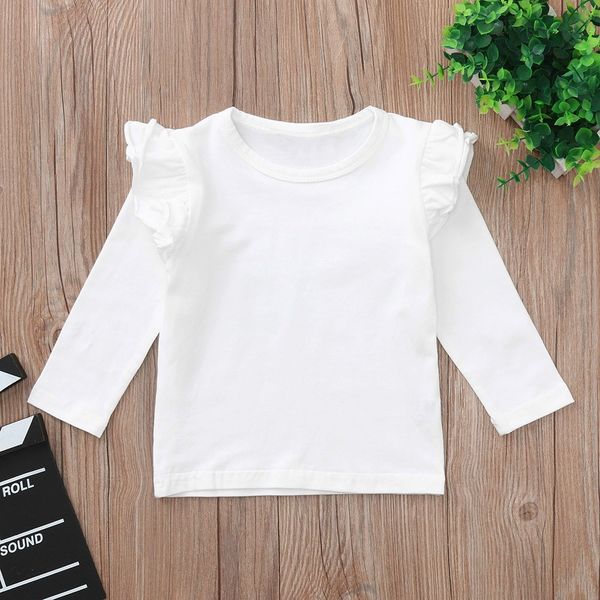 

girls ruffled long sleeve solid color t-shirt kid size100cm, Black;white