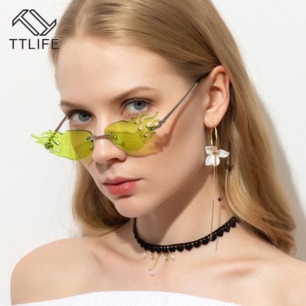 

ttlife fashion fire flame sunglasses women men rimless sun glasses vintage eyeglasses clear gafas de sol mujer eyeware, White;black