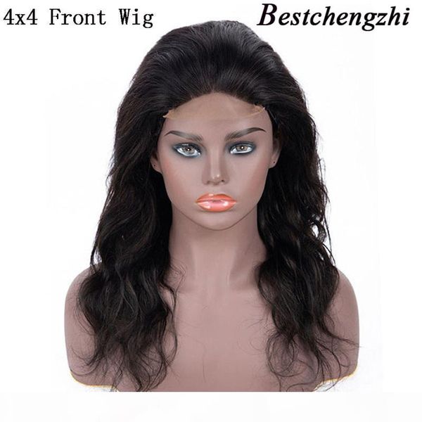 

4x4 lace front human hair wigs for women brazilian body wave lace front wig pre plucked with baby hair remy hair natural black, Black;brown