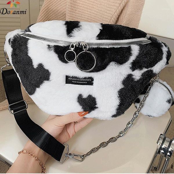 

waist bags doranmi cow pattern fanny pack women's fur 2021 fashion winter zebra nerka female sb0061
