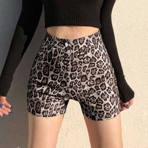 

women's street high waist leopard print tight straight shorts, White;black