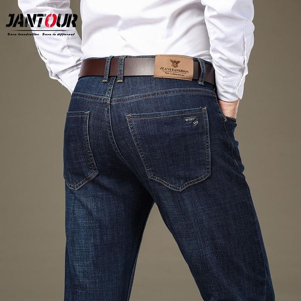 

men's jeans jantour autumn winter for men 2021 pantalones de hombre business casual dark blue thicken straight size 28-38