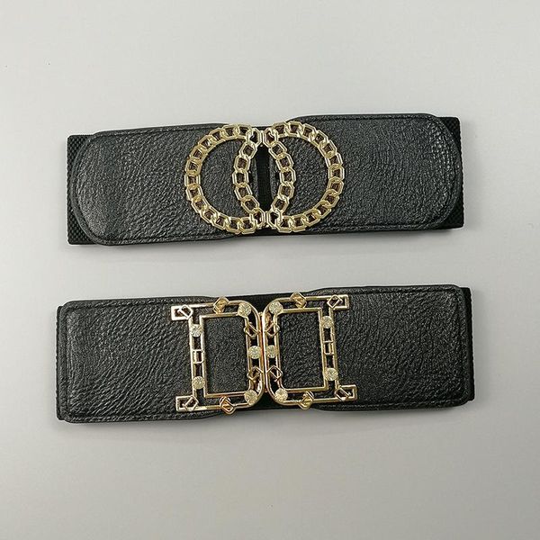 

black leather belt woman waist corset belts for women gold buckle cinturon mujer d belt elastic wide cummerbunds, Black;brown