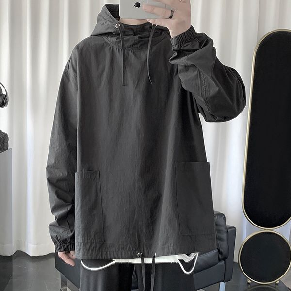 

autumn and winter men's wear popular brand japanese-style harajuku wind hoodie male loose thin pullover coat casual versatile to, Black