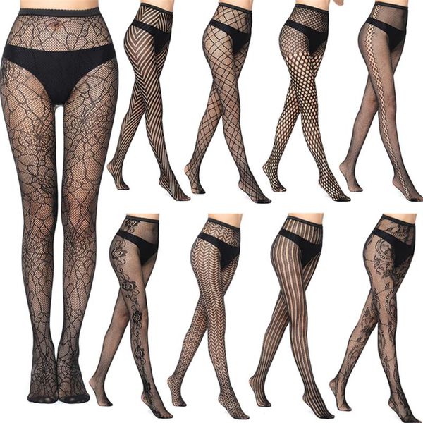 

socks & hosiery euro and american women fishnet tight high stockings super stretch black star skull hollow out nonslip seamless sexy, Black;white