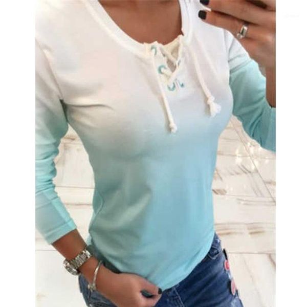 

women fashion tshirt gradient color long sleeve t-shirt female daily casual slim pullover t-shirts girls t shirt1, White