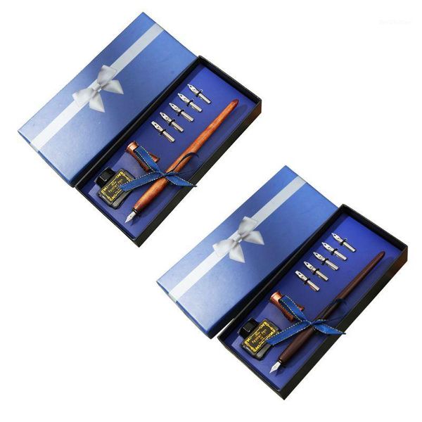

fountain pens 1 set wooden dip pen gift box english calligraphy holder with ink nibs office1