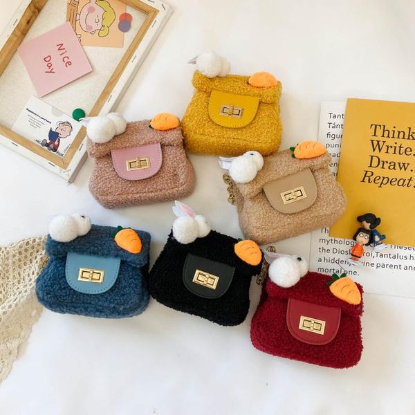 

korean children's mini clutch bag 2020 autumn winter woolen crossbody bags for kids girls small coin pouch baby party purse, White