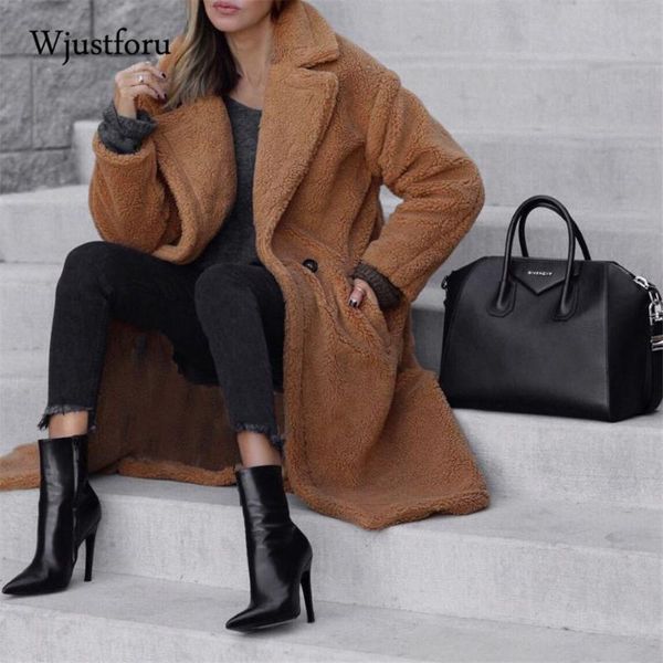 

wjustforu 2021 winter teddy coat women fashion jacket thick warm long coat women oversized outerwear pink elegant fluffy coats, Black