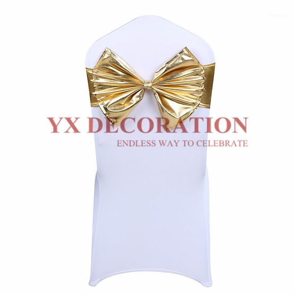 

new arrival luxury gold/silver metallic lycra band spandex sash tie bow for l banquet wedding party ceremony decoration1