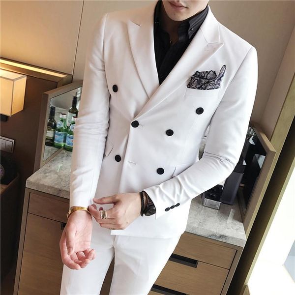 

men white dress suits double breasted two side cut at back white black frey red royal blue smoking homme jaqueta masculina 3xl