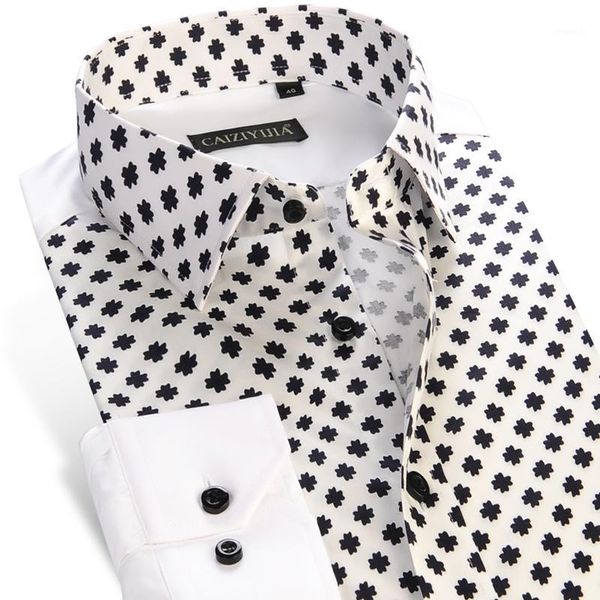 

men's long-sleeve floral print patchwork dress shirts smart casual slim fit comfortable soft 100% cotton male fashion shirt1, White;black