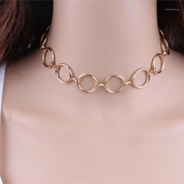 

1 pcs new metal creative gold silver color geometry round shape pendant choker necklace for women trend punk goth chain jewelry1, Golden;silver