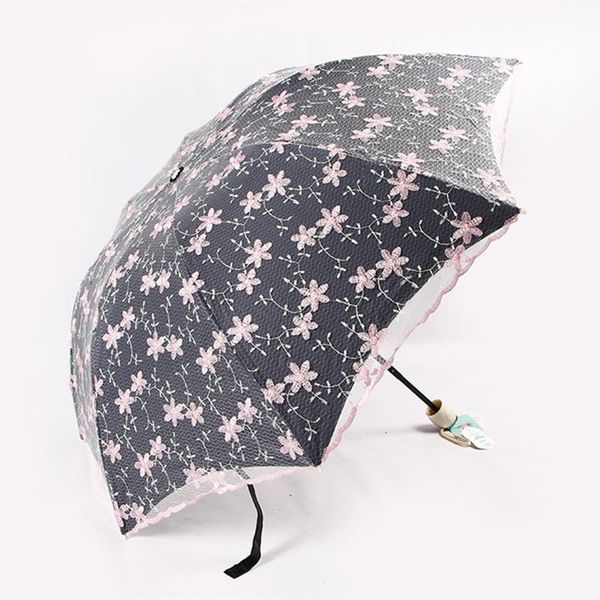 

кружева дамы зонтик вс зонтик дождь женщина черная защита ув ветрозащитная водонепроницаемый 3 складной девушка принцесса зонтики солнечный