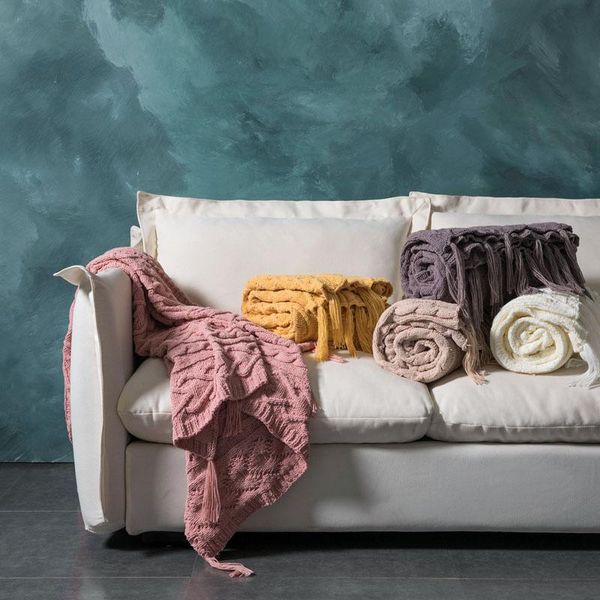 

blankets nordic knitting tassel casual office rest blanket fashion online celebrity sofa home decorative yellow throw