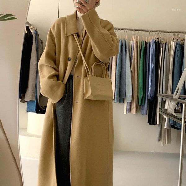 

autumn and winter women all-match loose retro temperament woolen coat1, Black