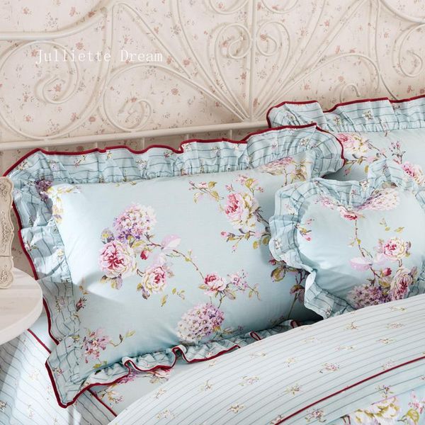 

pillow case pastoral ruffle home decor princess pillowcases christmas cases sham flower pillowcase print 2pcs