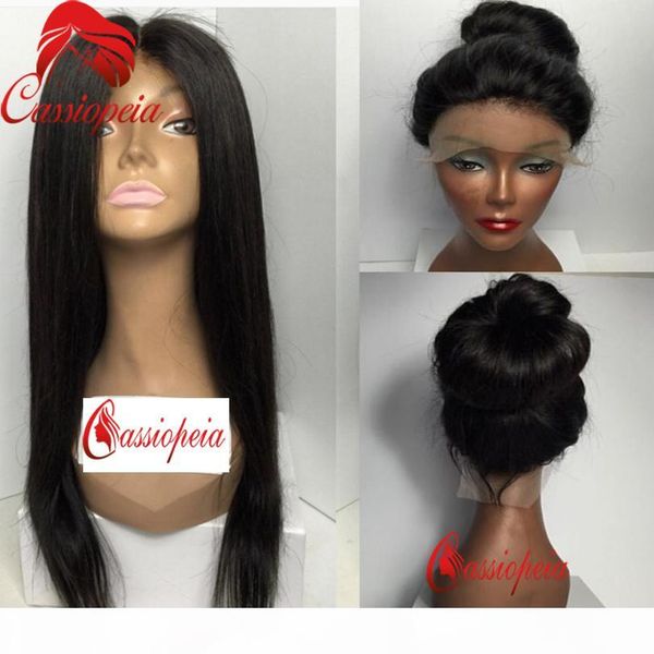 

шелковистой прямой полный парик человеческих волос парики хвостик glueless для чернокожих женщин бразильский парик фронта прямой шнурок с ре, Black;brown