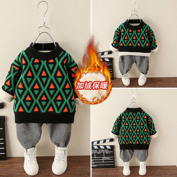 

diamond clothing children's 2020 winter new popular triangle plush thickened boys' warm and cold ristant sweater, Blue