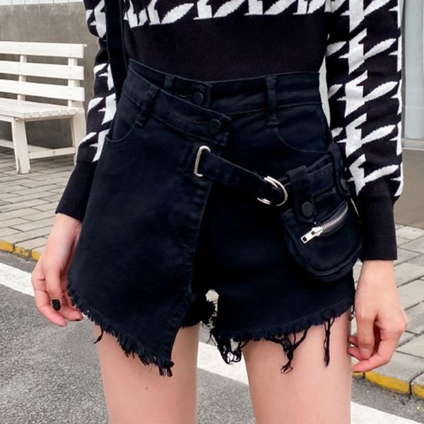 

korean version of loose waist denim shorts female students summer new style thin torn side wide leg pants ins tide, Blue