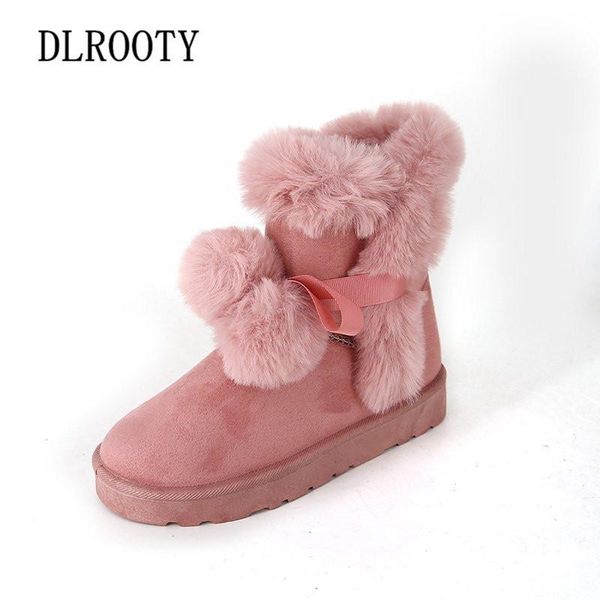 

women snow boots ankle winter warm short plush female casual shoes solid cute flat fashion platform round toe slip on, Black