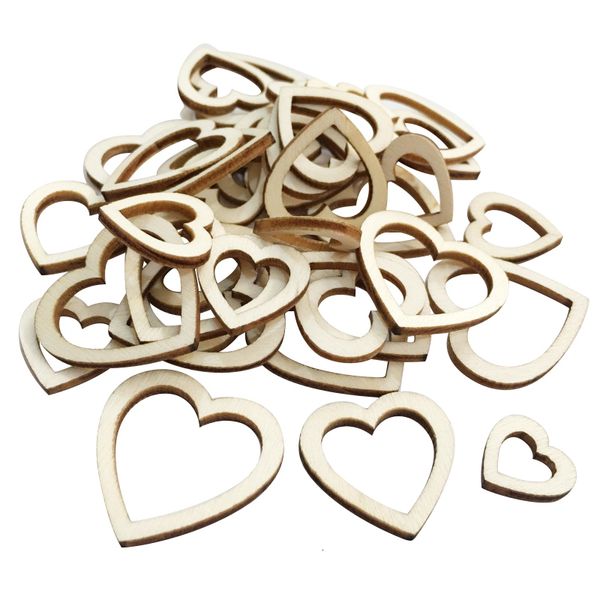 

100pcs 10/15/20/25/30mm hollow heart wood for scrapbooking handmade party wedding diy decoration carfts home decor ornament new