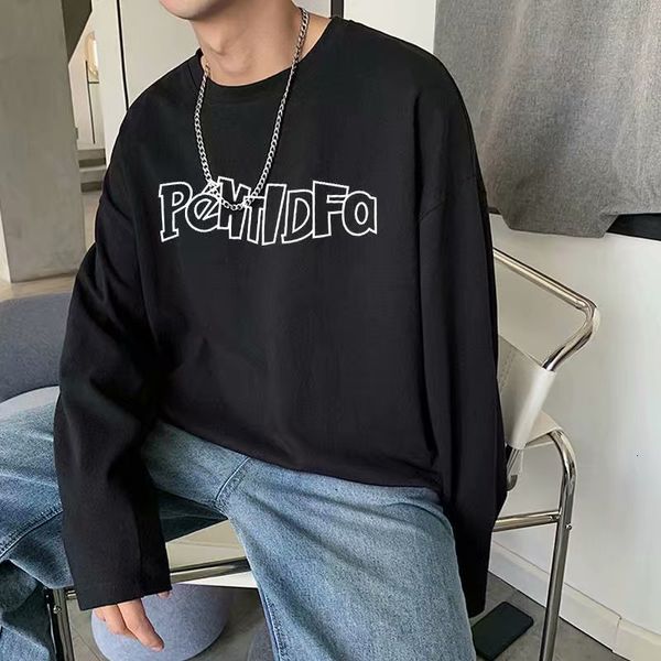 

2020 new large long sleeve t-shirt men's korean fashion loose round neck bottomed shirt, White;black