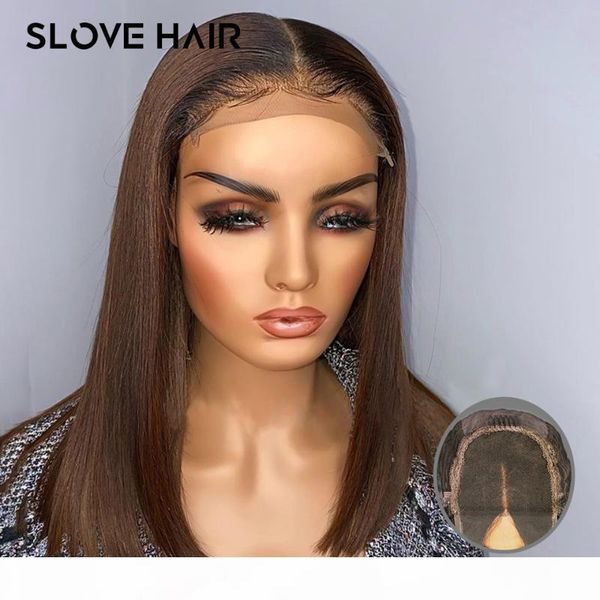 

150% bob straight wigs 4x4 lace part human hair wig ombre highlight remy brazilian glueless preplucked middle ratio slove hair, Black;brown