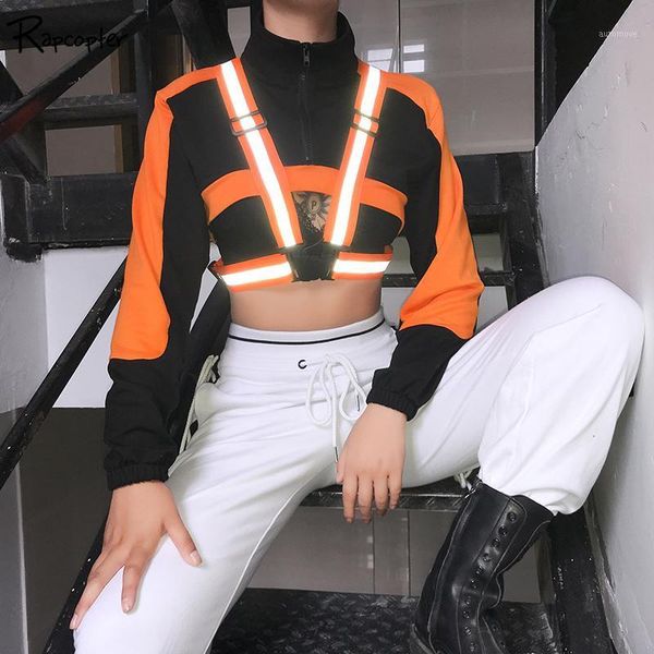 

rapcopter reflective shoulder strap high waist women ornaments sleeveless fashion streetwear ornament ladies 20201, Black;brown