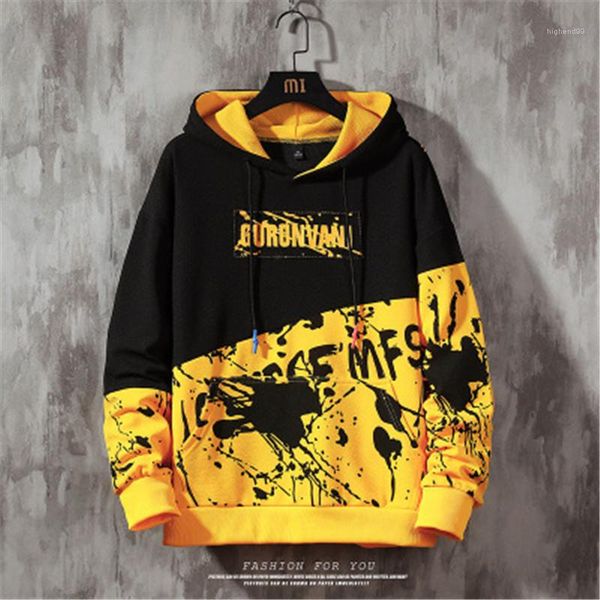 

trend pocket loose hooded sweater designer male long sleeve casual plus size sweatshirts coat man colorblock pullover hoodies fashion, Black