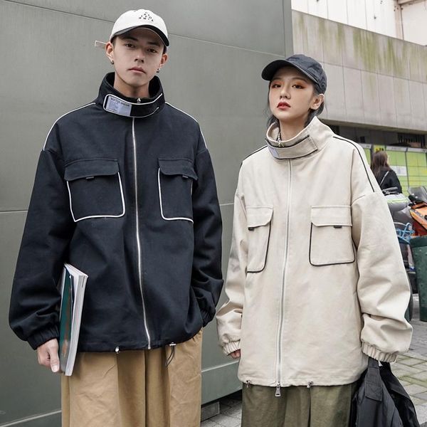 

2020 spring and autumn new korean couple trend loose stand collar jacket fashion casual workwear black / khaki / army green1, Black;brown