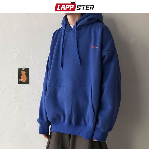 

lappster men solid fleece streetwear oversized hoodie fall 7 colors harajuku sweatshirts letter hooded hoodies plus size 201113, Black