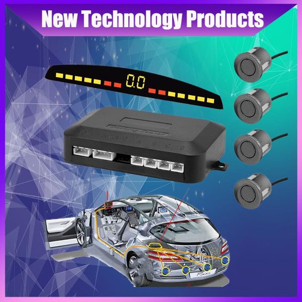 

universal car led parking sensor auto car detector parktronic reverse backup radar monitor system with 4 sensors