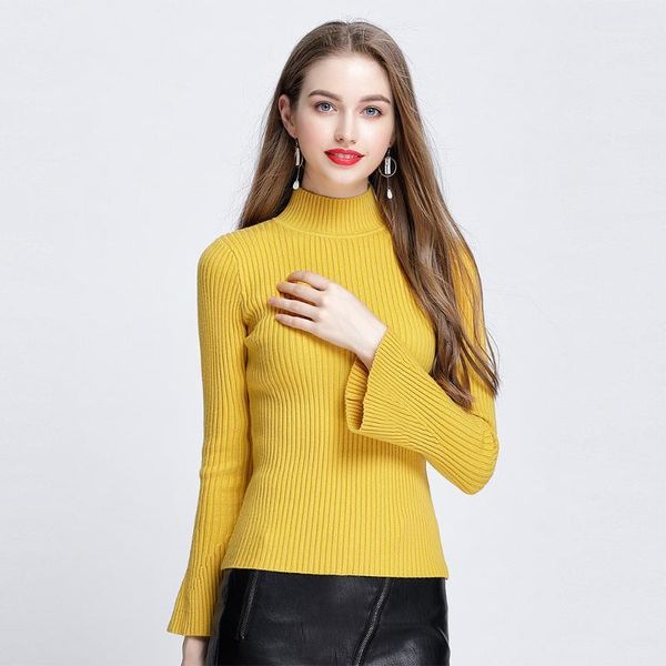 

flare sleeve women sweaters long sleeve knitted pullover thick female jumper1, White;black