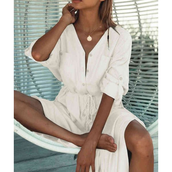 

bikini cover-ups elegant hollow out deep v-neck summer beach dress white cotton tunic women beach wear swim suit cover up, White;black