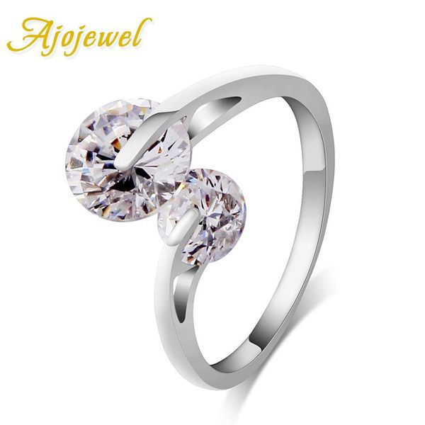 

cluster rings size 7-9 ajojewel brand simple style trendy design women's zirconia ring open anel, Golden;silver