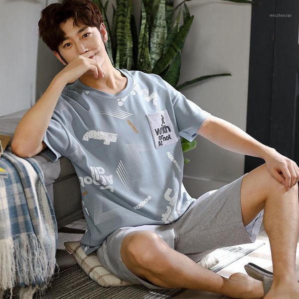 

pajamas men summer short-sleeved shorts pure cotton tracksuit spring and summer thin casual men's new style large size sports se1, Black;brown