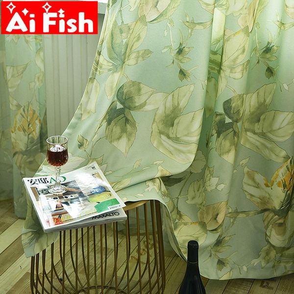 

country pastoral style green floral leaf printing blackout curtains for bedroom window tulle for kitchen drape curtains my447c