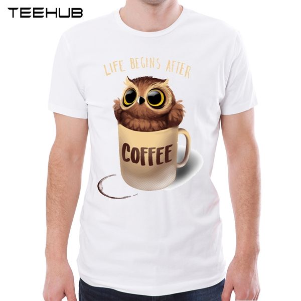 

men's new cute night owl in coffee cup printed short sleeve summer fashion cool novelty soft tee hooded sweatshirt hoodie men t shirt