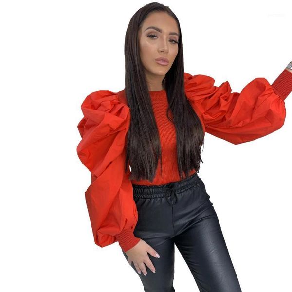 

fashion new puff sleeve women shirts red black white1, White