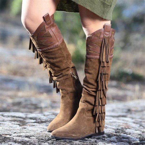 

women boots pu leather fringe retro casual womans booties gladiator low heel shoes ladies fashion botas mujer invierno tw637, Black