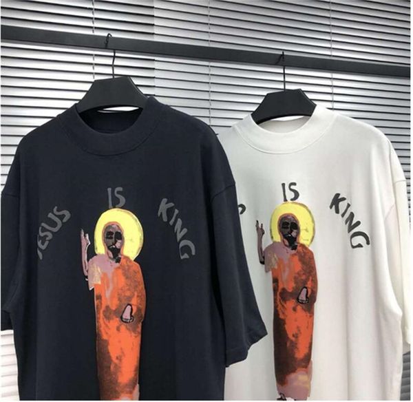 

kanye jesus is king album surrounding short-sleeved t-shirt summer high street style men and women short-sleeved t-shirt, White;black