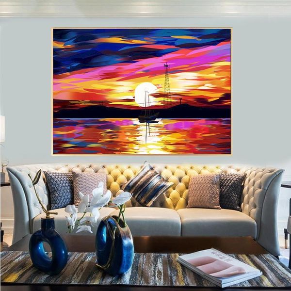 

paintings frame sunset landscape diy painting by numbers kits oil on canvas handpainted for unique gift artwork