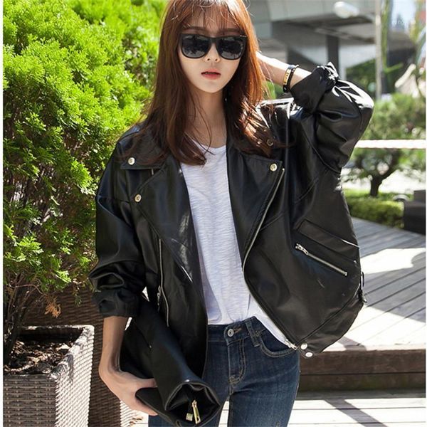 

2020 motorcycle bomber jacket women loose korean style fashion streetwear bf parkas oversized ladies black jacket1, Black;brown