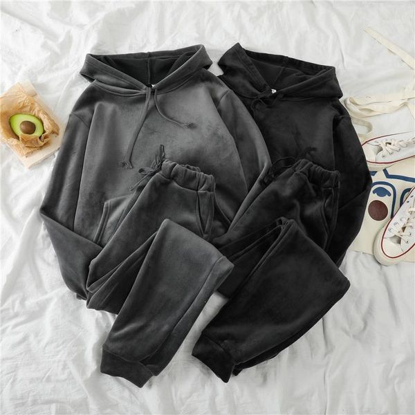 

mooirue autumn winter pleuche thickening pants set women hooded pullover sweatshirt+elastic long pant warm matching set1, White