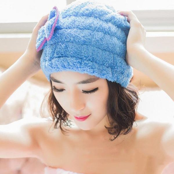 

dry hair shower cap fashion bow tie microfiber hair turban quick dry hat cap wrapped towel bath shower