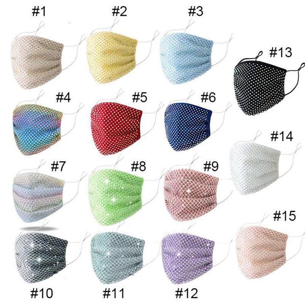 

unisexdiamond designer face mask female rhinestone grid net dance club mouth cover washable hollow masks brea