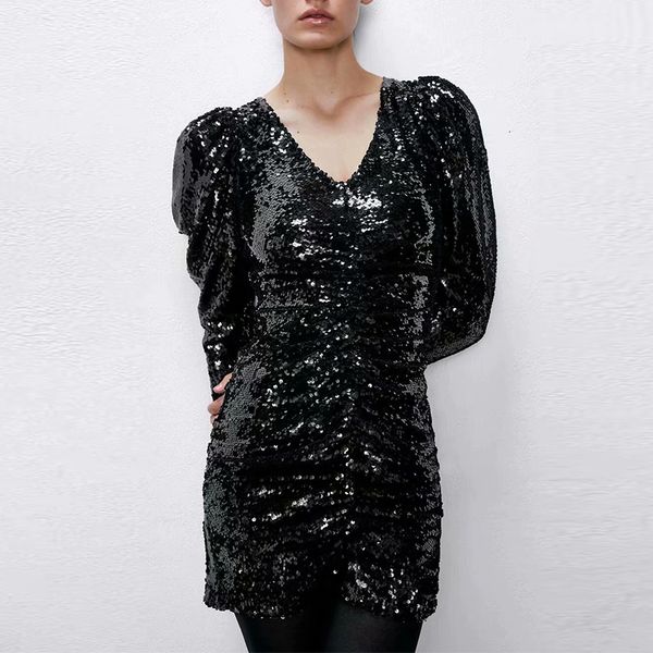 

new spring autumn women es 2021 sequined fashion bodycon long sleeve mini christmas party club vestidos ejgn, Black;gray